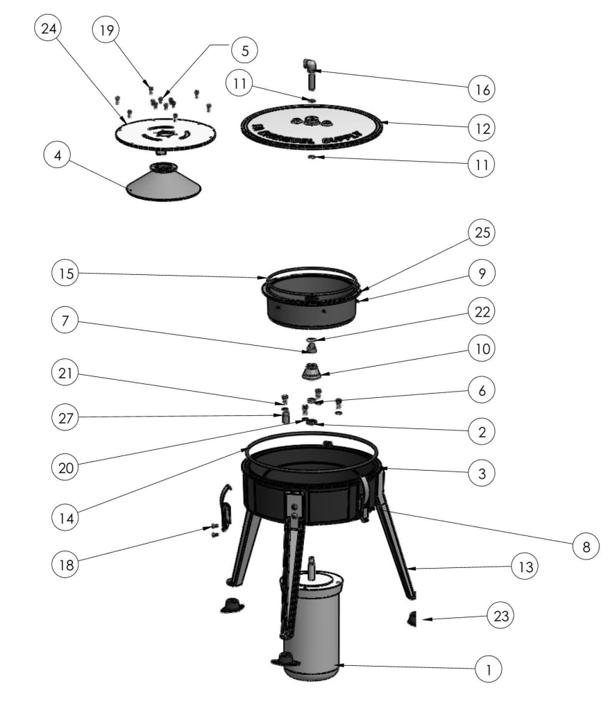 Exploded parts diagram of the Ultimate Force centrifuge assembly