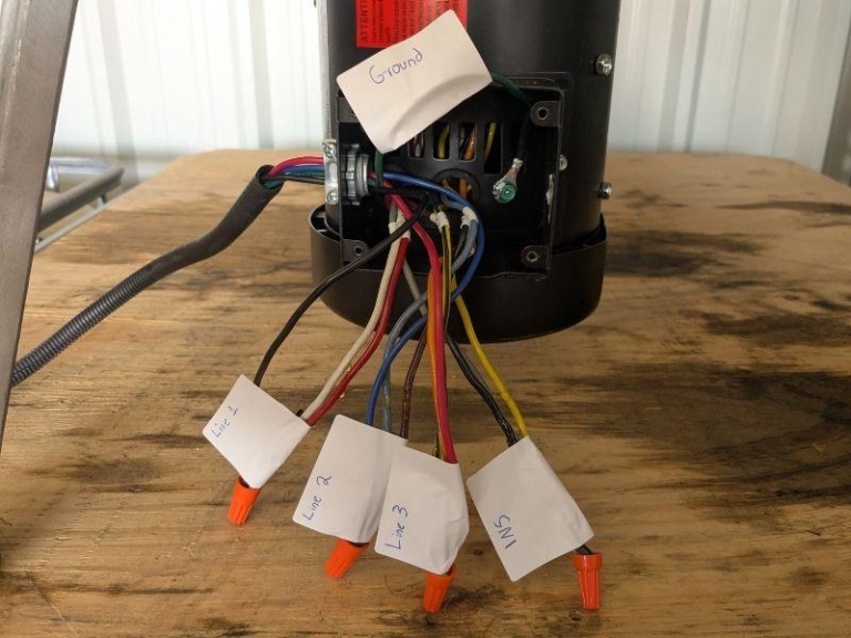 Motor leads grouped and prepared for VFD connection