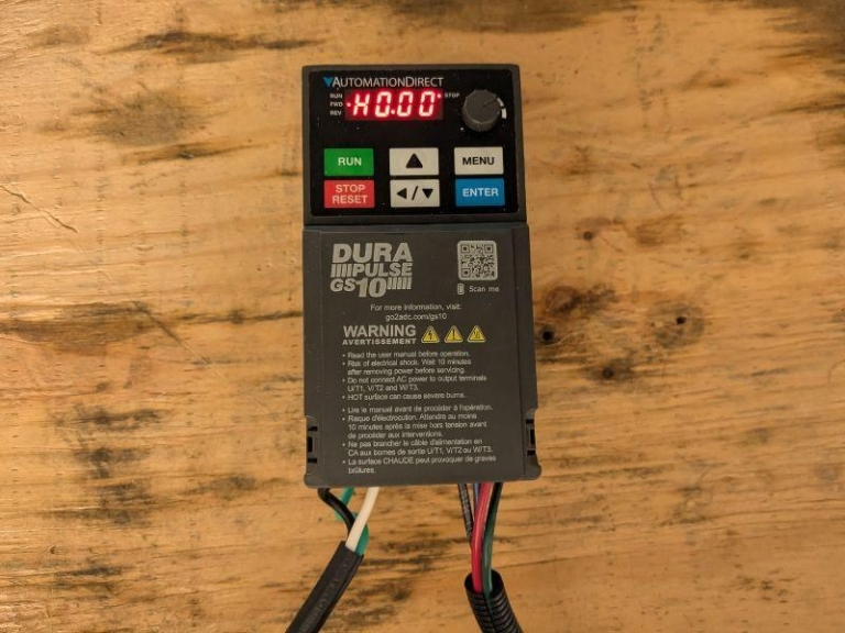 VFD wiring compartment with power and motor terminals connected